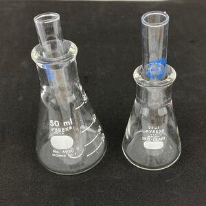 Pyrex Clear Glass Erlenmeyer Flask Pair with Test Tubes 50ml, 25ml